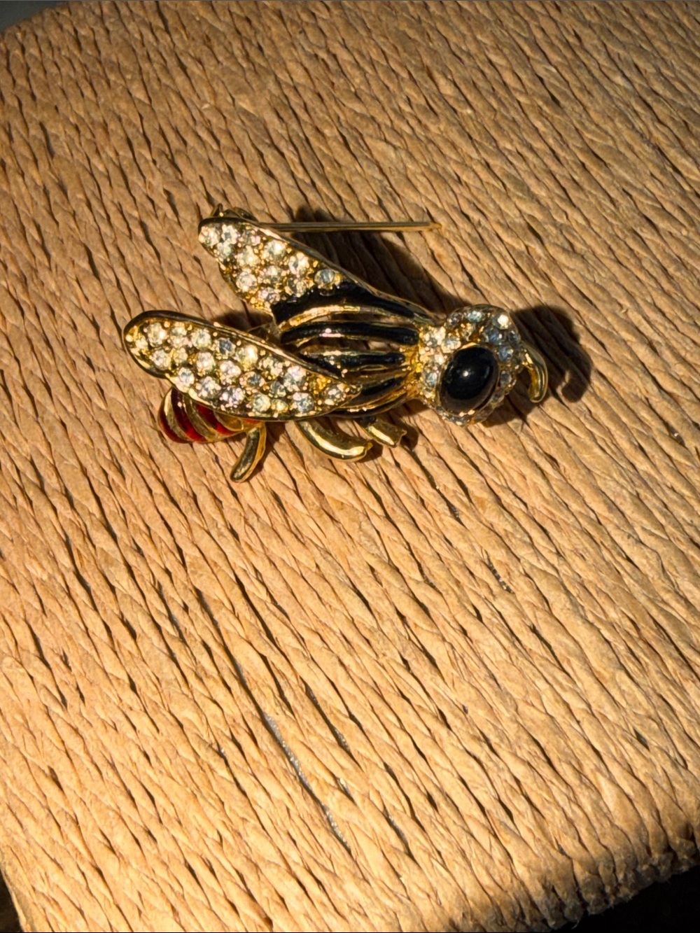 206 Collective Gold Bee Brooch with Clear Crystals and Black Eye